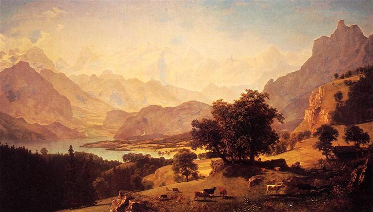 Albert Bierstadt Oil Painting Bernese Alps, as Seen near Kusmach